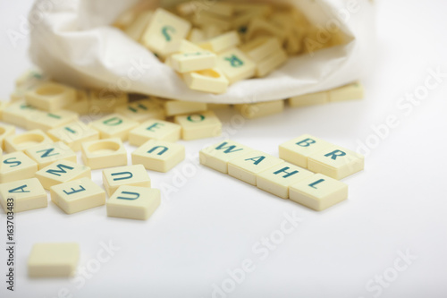 Poster BR-Wahl, Betriebsratswahl, Spielsteine mit Text – Arbeit des Betriebsrats, die Wahl