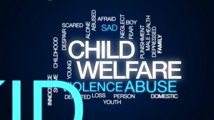 Sticker - Child welfare animated word cloud, text design animation.