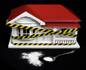 condemned drug contaminated home concept new zealand nz villa house and powdered substance