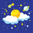 © pravdinal - Cartoon full moon and clouds in the night sky. Vector illustration is suitable for greeting cards, posters and prints on t-shirts.