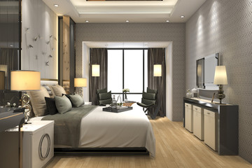 3d rendering luxury modern bedroom suite in hotel