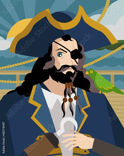 Plakat pirat na statku w pobliżu i na wyspie