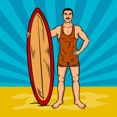 Old fashioned surfer pop art vector