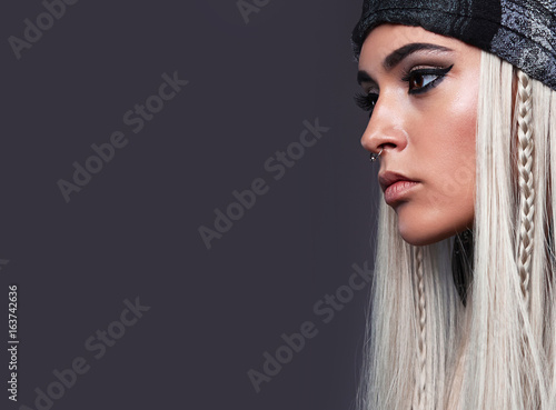 Bedouin Girl With Bright Makeup Wearing A Turban Blonde
