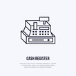 © nadiinko - Cash register vector flat line icons. Retail store supplies, trade shop equipment sign. Commercial object thin linear sign for warehouse store.
