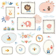 Sticker - Vector kids illustrations, colorful design elements and hand drawn frames.