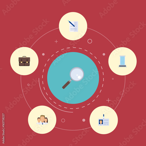 Fotografía Flat Icons Portfolio, Magnifier, Contract And Other Vector Elements