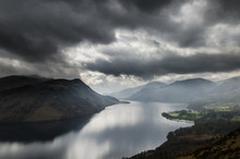 Storm Clouds Over Ullswater Lake, Seen From Gowbarrow Fell, The Lake District, UK