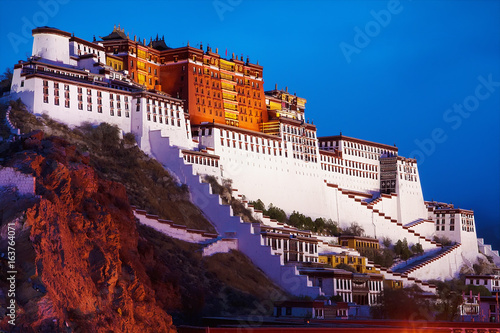 Cuadros en Lienzo Potala Palace in Lhasa, the former residence of the Dalai Lama, Tibet, China, Asia, night horizontal view