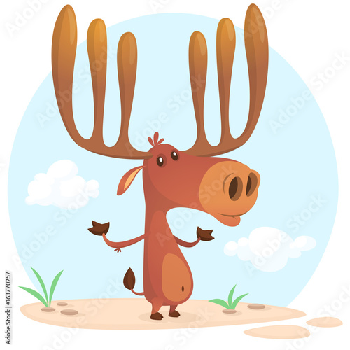 Cute Cartoon Moose Character Wild Forest Animal Collection Baby Education Isolated On White Background Flat Design Vector Illustration Stock Vector Adobe Stock