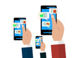 © liagloss - Mobile and online shop concept. Hands holding smartphones. Digital Marketing, store, Ecommerce shopping.