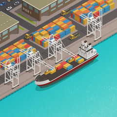 Poster - Freight Barges Harbor Wharf Isometric