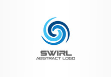 Abstract Logo For Business Company. Corporate Identity Design Element. Eco, Nature, Whirlpool, Spa, Aqua Swirl Logotype Idea. Water Spiral, Blue Circle Three Segment Mix Concept. Colorful Vector Icon
