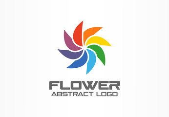 Wall Mural - Abstract business company logo. Corporate identity design element. Color circle mix, flower , round spectrum logotype idea. Multicolor art palette, paint swirl, rainbow concept. Colorful Vector icon