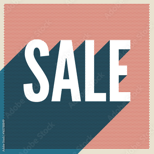 Halftone Sale Poster On Backdrop From Color Dots With Long Shadow