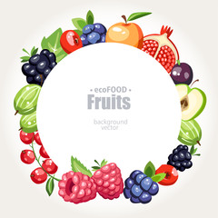 Wall Mural - fresh healthy fruits berries background round 