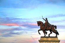 The Sunset Over The Apotheosis Of St. Louis Statue Of King Louis IX Of France, Namesake Of St. Louis, Missouri In Forest Park, St. Louis, Missouri.
