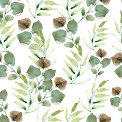 Bright watercolor pattern with leaves. Illustration