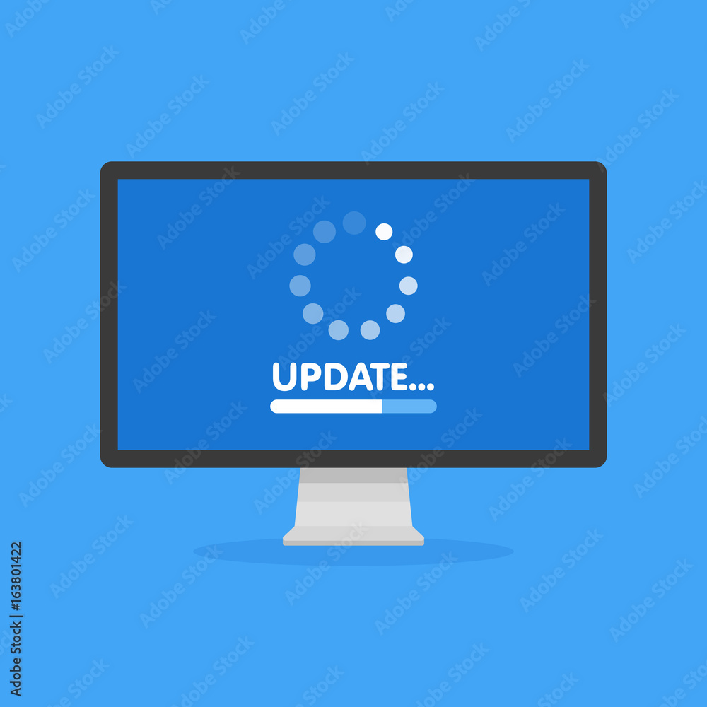 System software update and upgrade concept. Loading process in monitor ...