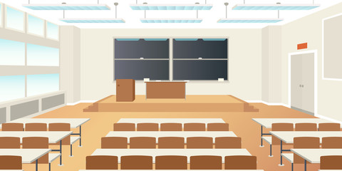 Vector high school classroom interior empty scene in flat style
