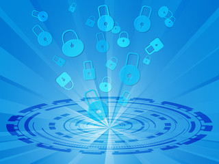 Wall Mural - abstract cyber security concept background. lock security with blue circle technology background.