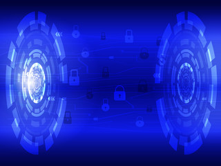 Wall Mural - abstract cyber security concept background. lock security with blue circle technology background.