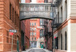 Hidden alley scene on Staple Street in the historic Tribeca area of Manhattan, New York City