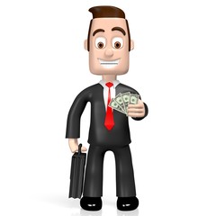 Wall Mural - 3D businessman holidng money (US dollars) - great for topics like business, finance, banking etc.