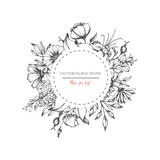 Fototapeta Kwiaty - Hand drawn flower round frame. Vector floral wedding design in sketch style