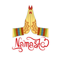 Indian womans hand greeting posture of namaste, vector illustration