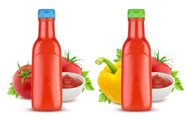 Wall Mural - Tomato ketchup bottle isolated on white background, 2 of 4 elements