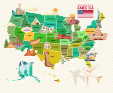 Welcome To USA. United States Of America Poster. Vector Illustration About Travel
