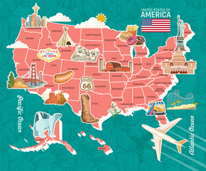 Wall Mural - Welcome to USA. United States of America poster. Vector illustration about travel