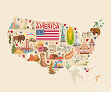 Welcome To USA. United States Of America Poster. Vector Illustration About Travel