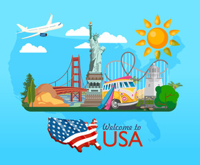 Wall Mural - Welcome to USA. United States of America poster. Vector illustration about travel