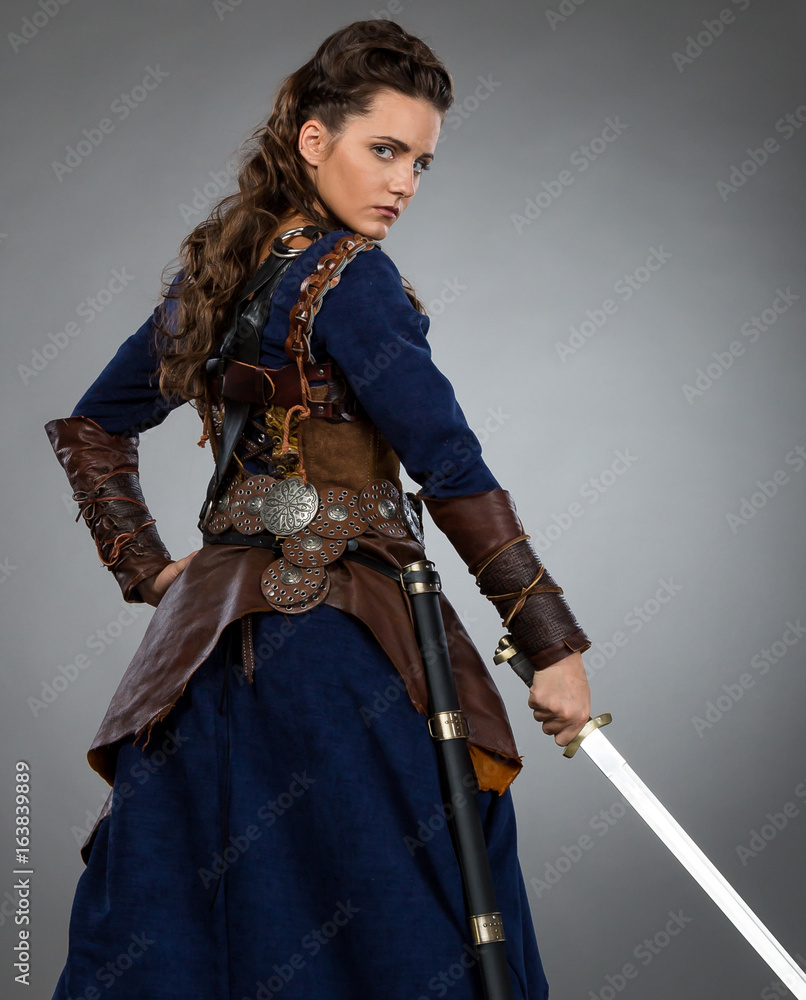 Medieval Warrior Woman Stock Photo | Adobe Stock, image size:806x1000