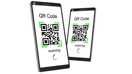 Wall Mural - 
QR Code scanning with modern touchscreen smartphone - isolated on white