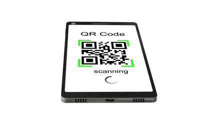 Wall Mural - 
QR Code scanning with modern touchscreen smartphone - isolated on white
