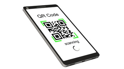 Wall Mural - 
QR Code scanning with modern touchscreen smartphone - isolated on white