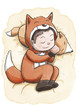 Boy Sleeping Wearing Fox Pajamas