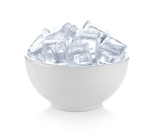 Ice Cubes In The Bowl On White Background.