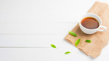 Tea With  Tea Glass On White Wood