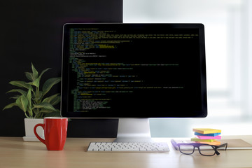 Wall Mural - developer team working laptop computer mobile application softwareand web design online technology c