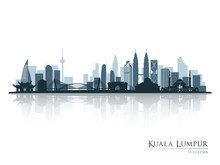Kuala Lumpur, Blue Skyline Silhouette With Reflection. Vector Illustration.