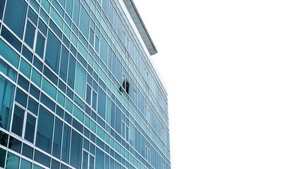 Poster - Panoramic Modern Building Facade with one opened Window, on white clear sky with copy space