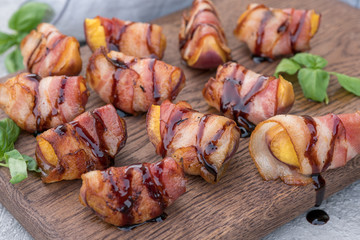 Wall Mural - Grilled bacon wrapped peach with balsamic vinegar