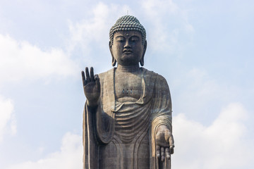 Close-up view of the Great Buddha of Ushiku, Japan. One of the tallest statues in the world