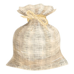 Wall Mural - Linen woven fabric sack. Flax texture bag with linen string ribbon binding vector illustration.