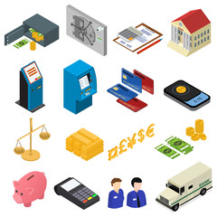 Canvas Print - Bank Icons Color Set Isometric View. Vector