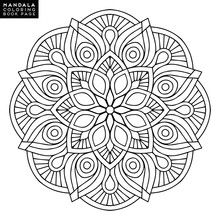 Flower Mandala. Vintage Decorative Elements. Oriental Pattern, Vector Illustration. Islam, Arabic, Indian, Moroccan,spain, Turkish, Pakistan, Chinese, Mystic, Ottoman Motifs. Coloring Book Page